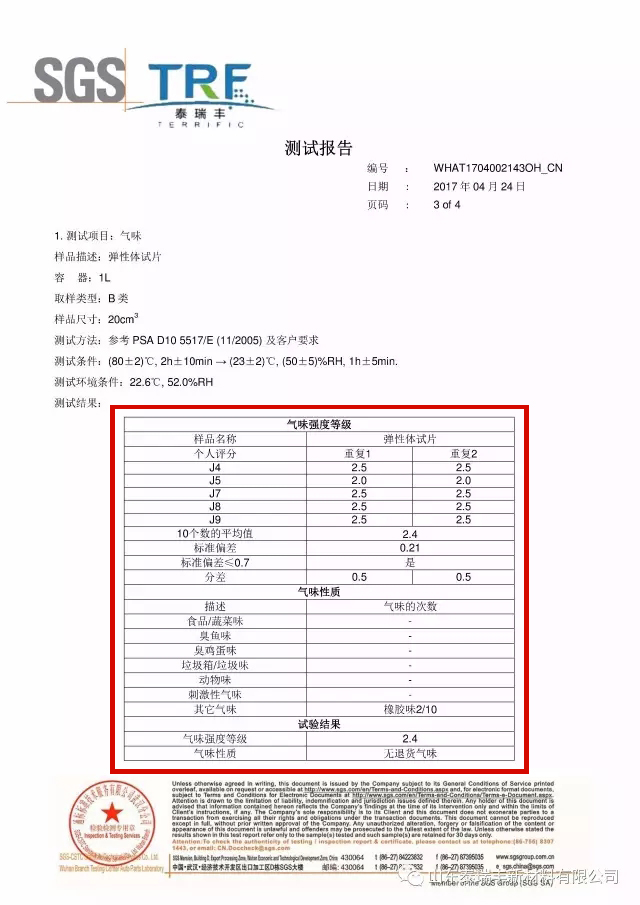 泰瑞豐TPE氣味監測證書(shū)